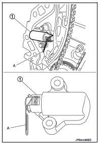 11. Remove slack guide (2), tension guide (3) and timing chain (1).