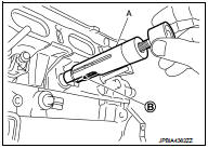  Hook pawl portion (B) of injector remover [SST: KV10119600]