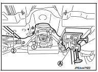 12. Support right of fuel tank(1) with transmission jack (A), and them