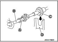  While pressing the detent rod (B) down, slide the key interlock