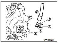 3. Install the brake tube (2) to the brake hose (1), temporarily