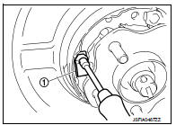 7. Press the rear cable spring (1) against spring tension to remove