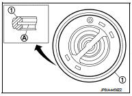  Install thermostat (2) with jiggle valve (A) facing upwards.