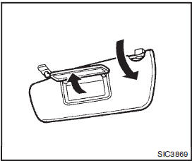 To use the front vanity mirror, pull down the sun visor and pull up the cover.