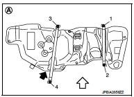 2. Tighten bolt (2) to specified torque, pressing fuel tank in the