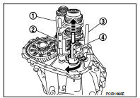 11. Remove reverse idler shaft assembly (1), as per the following