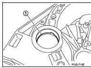 18. Remove differential side bearing outer race (1) from transaxle
