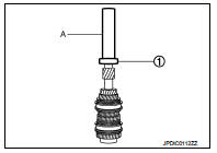 • Install input shaft rear bearing (1), using a drift (A) [Commercial