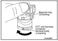 2. Rotate bayonet ring clockwise until Δ marking on CVT unit harness