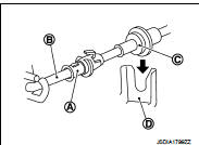 • While pressing the detent rod (B) down, slide the key interlock