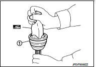 5. Position the circular clip (1) on groove at the shaft edge.