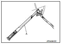 5. Install the brake tube (2) to the brake hose A (1), temporarily