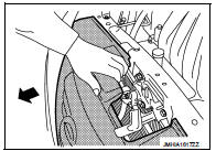 3. Remove the crash zone sensor fixing nuts (A), and then pull the