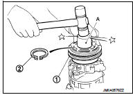 4. Install clutch disc on drive shaft, together with original shim(s). Press