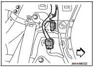 3. Remove rear washer hose (1) from hose mounting clip (A), and