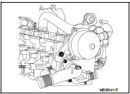 22. Remove the air inlet pipe (1), front engine slinger (2), EGR unit