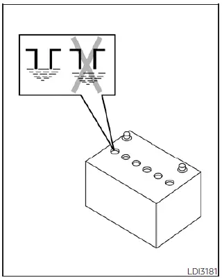 Checking the electrolyte fluid level inside the cells of the 12-volt battery