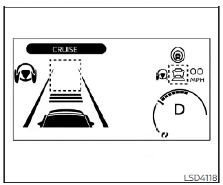 Instrument cluster display indicating ICC is set and no lead vehicle is currently detected