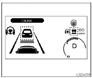 Instrument cluster showing active ICC distance control mode with a lead vehicle detected