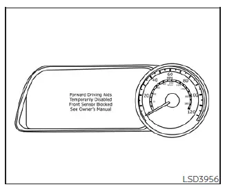 Warning display screen indicating that forward driving aids are temporarily disabled