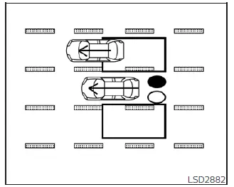 Diagram of a Nissan Leaf overtaking another vehicle with the BSW system active