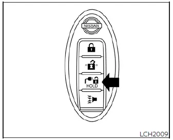 NISSAN Intelligent Key showing the charge port lid opener button