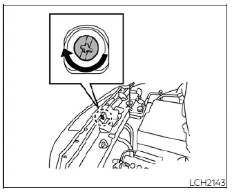 Manual mechanical release point for the Nissan Leaf charging connector located under the hood