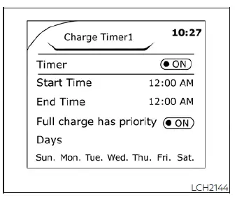 Configuration screen for Nissan Leaf timer charging settings