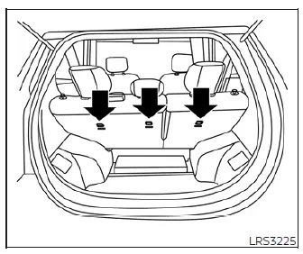 Visual guide showing the location of top tether anchor points on the rear seatback of a Nissan Leaf