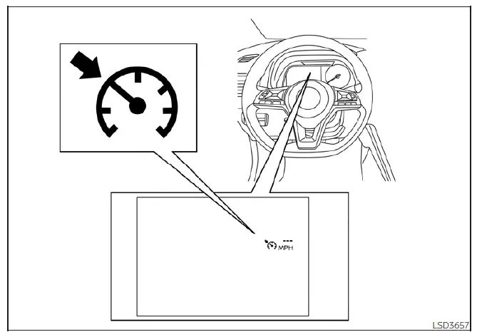 Instrument cluster display of set speed and cruise control status on Nissan Leaf