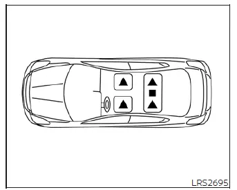 Diagram showing the various head restraint and headrest positions throughout the Nissan Leaf cabin