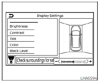Multimedia settings screen on the dashboard displaying the slider controls for brightness, contrast, and black levels for the camera system