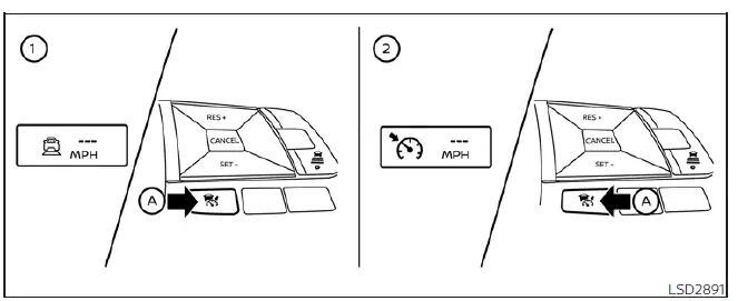 Dashboard display showing mode selection for Intelligent Cruise Control in a Nissan Leaf