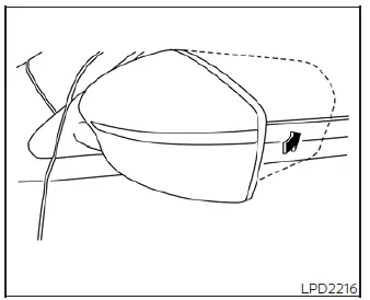 Manually pivoting the aerodynamic outside side mirror housing inward toward the door glass