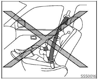 Visual guide for proper seat belt usage in the Nissan Leaf cabin