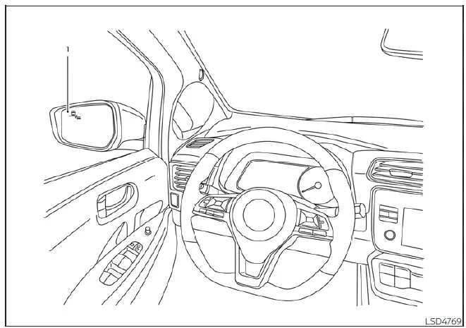 Dashboard indicator light location for Nissan Leaf RCTA system alert