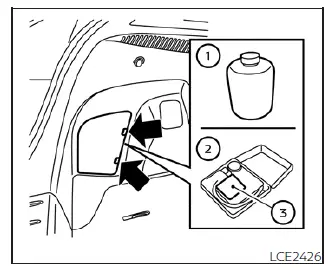 Locating the emergency tire puncture repair kit in the cargo area of the Nissan Leaf