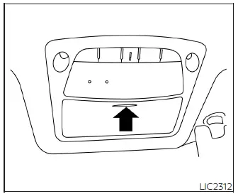 Overhead sunglasses holder storage compartment built into the roof console