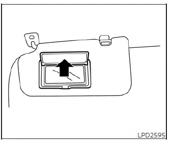 Opening the vanity mirror cover on the sun visor to activate the integrated vanity lighting