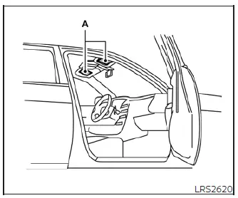 Visual guide showing the locations of supplemental air bag system warning labels in a Nissan Leaf