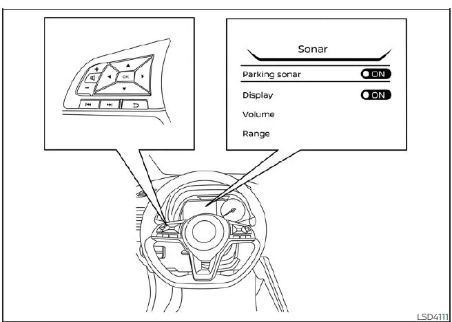 Menu interface for configuring the Nissan Leaf Rear Sonar System