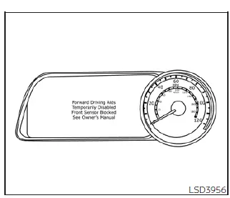Dashboard warning light display indicating a technical fault in the AEB with Pedestrian Detection system of a Nissan Leaf