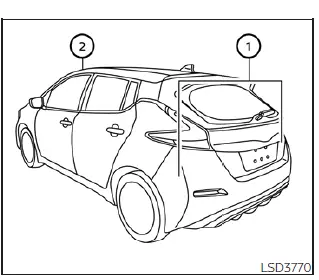 View of the Nissan Leaf rear bumper indicating the precise location of the I-BSI radar sensors