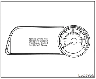 Dashboard warning lights and error message indicating a malfunction in the Nissan Leaf I-FCW system