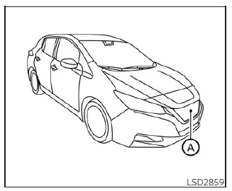 Diagram showing the location of the radar sensor on the front bumper of a Nissan Leaf