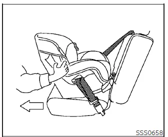 Testing the child restraint for stability by pushing side-to-side and pulling forward