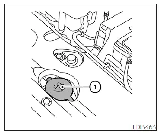 Location of the windshield-washer fluid reservoir cap in the Nissan Leaf motor compartment