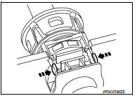 15. Disengage the pawls (A) of the grommet (1), and pull downwards